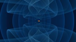The international network of gravitational-wave detectors has observed more than 90 signals from mergers of black holes and / or neutron stars, such as GW230529, an inspiral of a lower mass-gap black hole (dark gray surface) and a neutron star (orange sphere). In this numerical-relativity simulation, the emitted gravitational waves are shown in colors from dark blue to cyan.